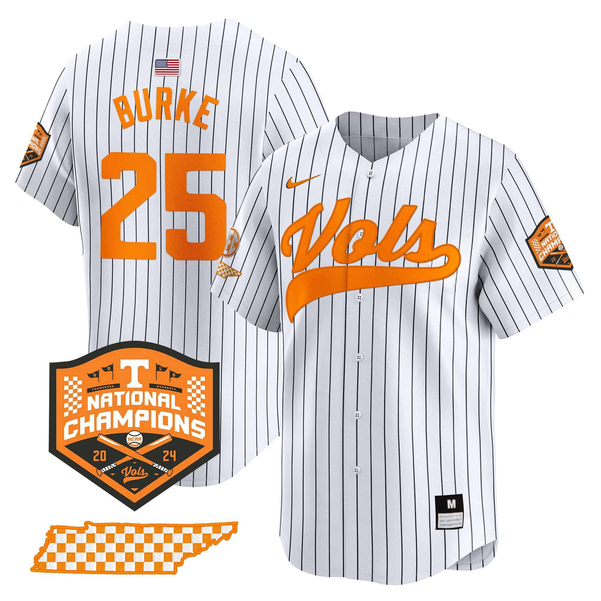 Men Tennessee Volunteers #25 Burke White Stripe 2024 Nike Champions Vapor Premier Limited NCAA Jersey